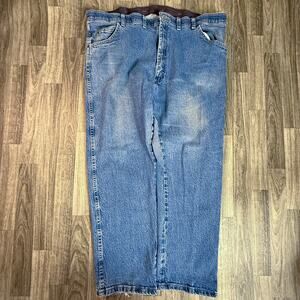 Wrangler 44x29 Regular Fit Jeans Blue Comfort Stretch Denim Made in Mexico USA